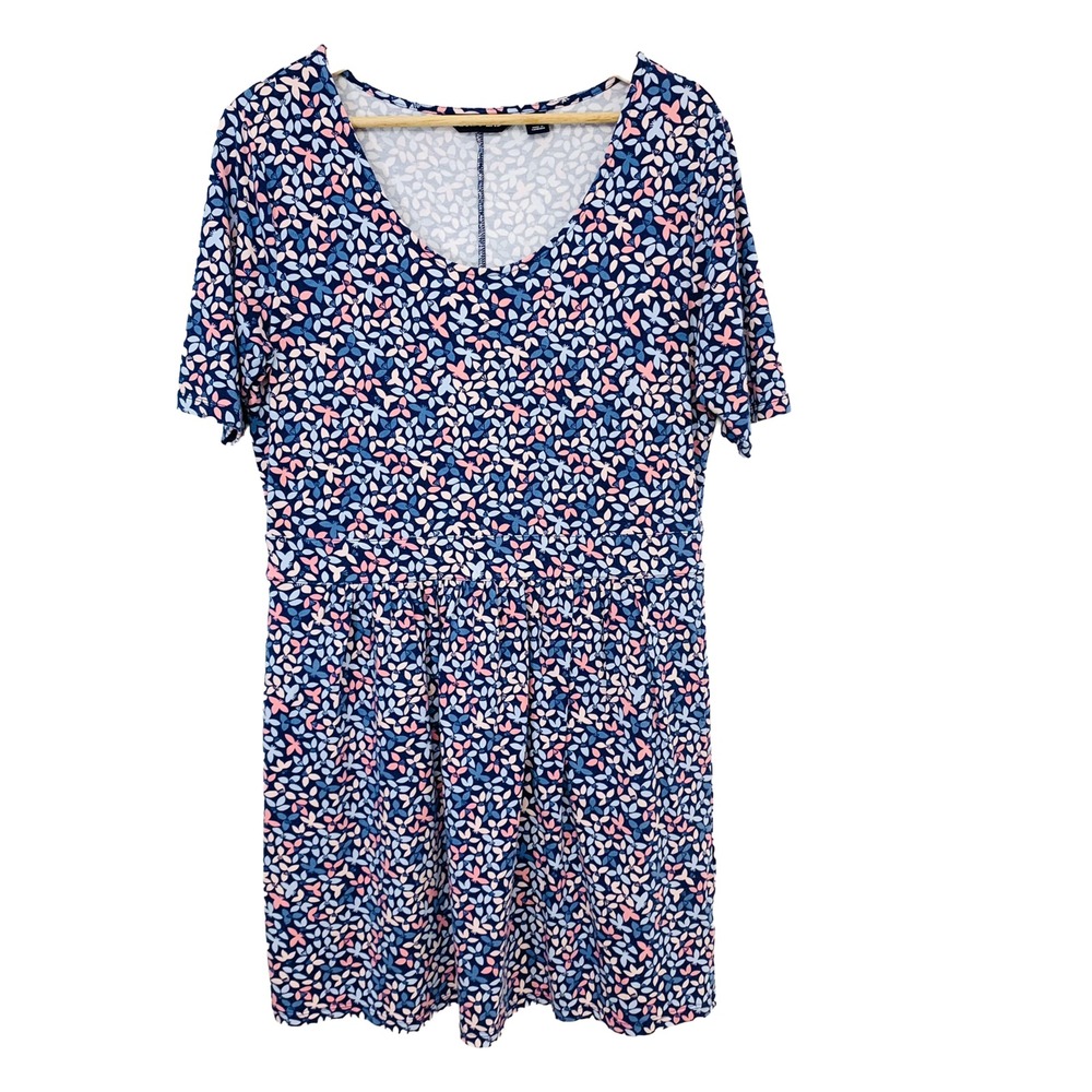 Lands End Jersey Knit Sheath Dress Medium Petite Pastel Blue Knee Length Pockets